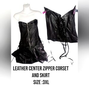 Black Leather Corset and Skirt Set